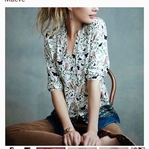 Maeve for Anthropologie owl print blouse